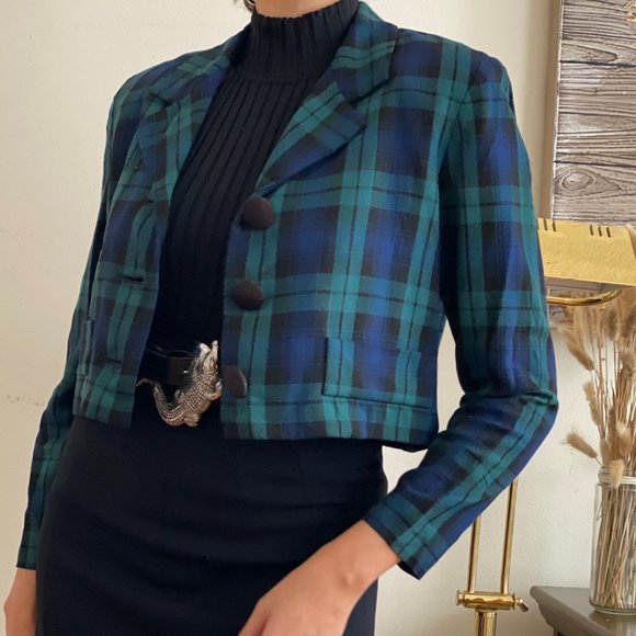 SOLD Vintage Plaid Cropped Blazer (Size Small) - Picture 4 of 5